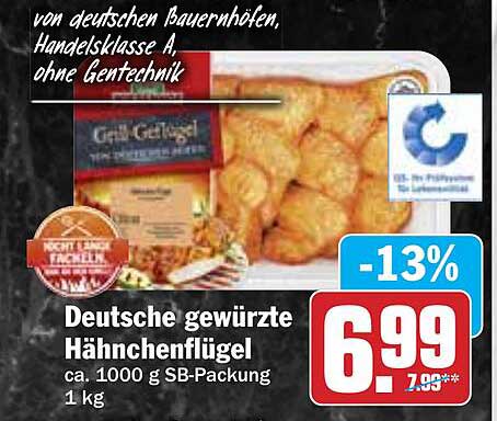 Deutsche gewürzte Hähnchenflügel ca. 1000 g SB-Packung