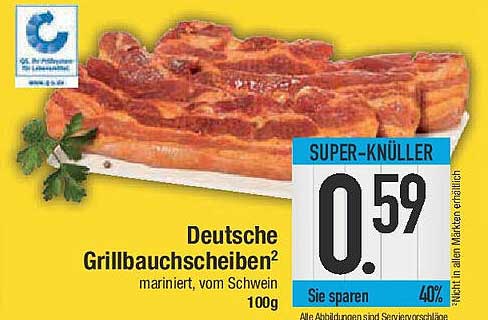 Deutsche Grillbauchscheiben, mariniert, vom Schwein, 100g