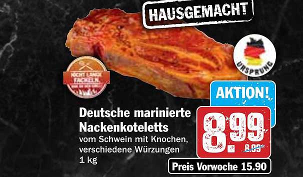Deutsche marinierte Nackensteaks vom Schwein mit Knochen, verschiedene Würzungen 1 kg