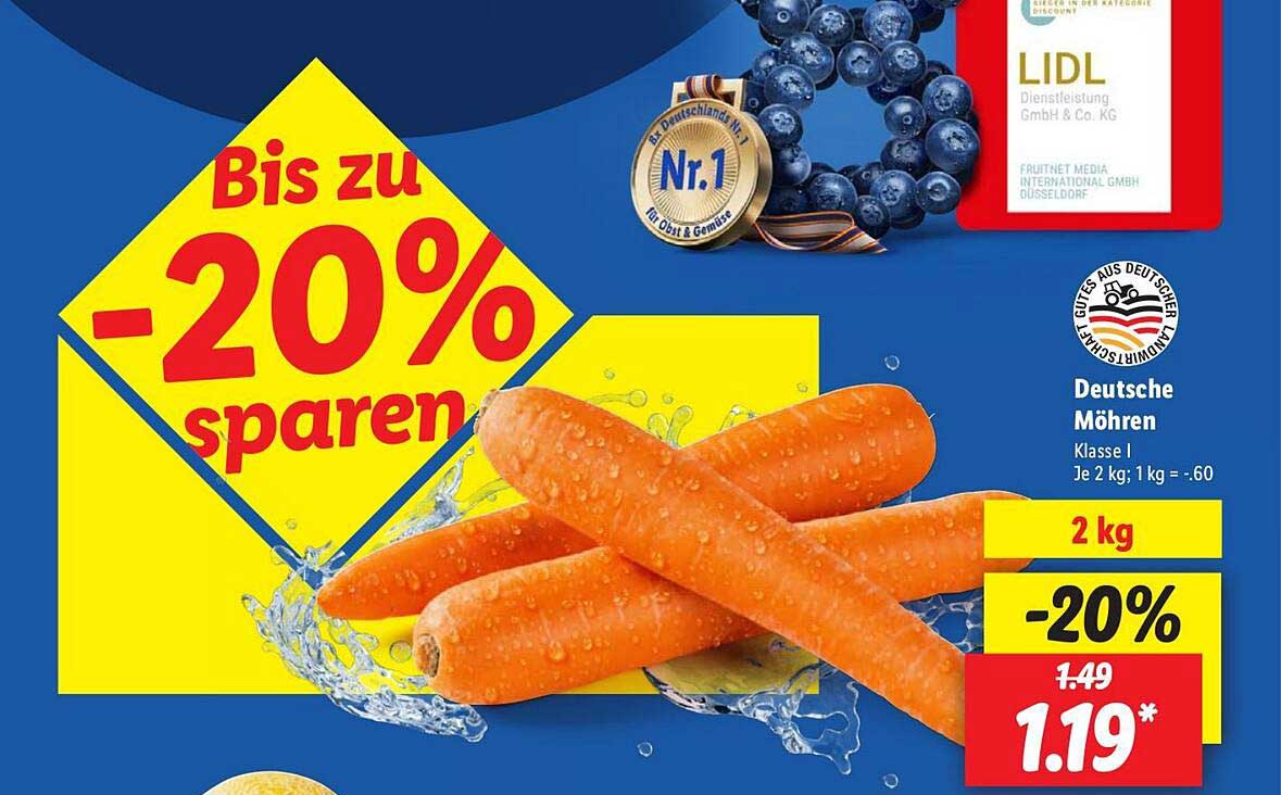 Deutsche Möhren, Klasse I, 2 kg - jetzt nur 1,19 €!