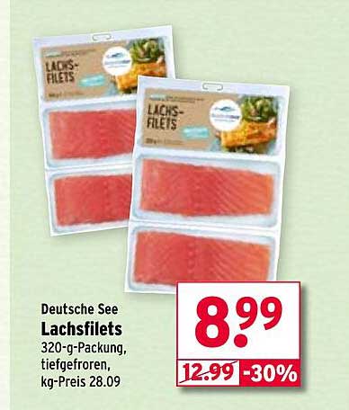 Deutsche See Lachsfilets 320-g-Packung, tiefgefroren