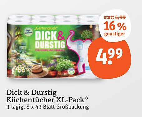 Dick & Durstig Küchentücher XL-Pack 3-lagig, 8 x 43 Blatt Großpackung