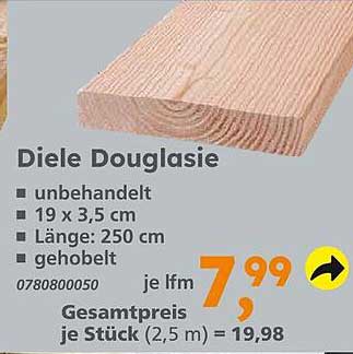 Diele Douglasie - unbehandelt 19 x 3,5 cm, 250 cm Länge