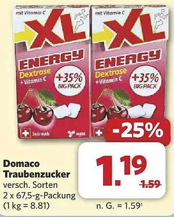 Domaco Traubenzucker XL - 2 x 67,5 g Packung