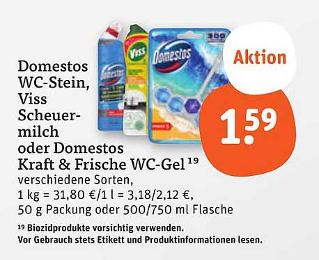 Domestos WC-Stein, Viss Scheuer-Milch oder Domestos Kraft & Frische WC-Gel