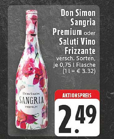Don Simon Sangria Premium oder Saluti Vino Frizzante 0,75 l Flasche