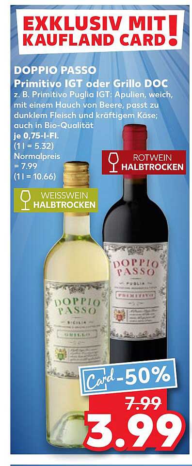 DOPPIO PASSO Primitivo IGT oder Grillo DOC