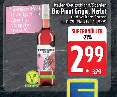 Dornfelder Rosé - Bio Pinot Grigio, Merlot und weitere Sorten 0,75 l Flasche