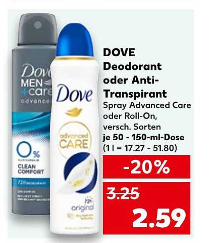 DOVE Deodorant oder Anti-Transpirant Spray Advanced Care oder Roll-On, verschiedene Sorten