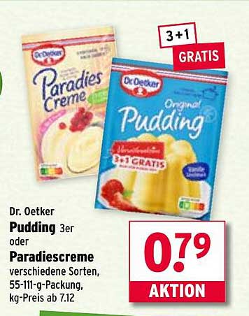 Dr. Oetker Pudding 3er oder Paradiescreme verschiedene Sorten, 55-111-g-Packung