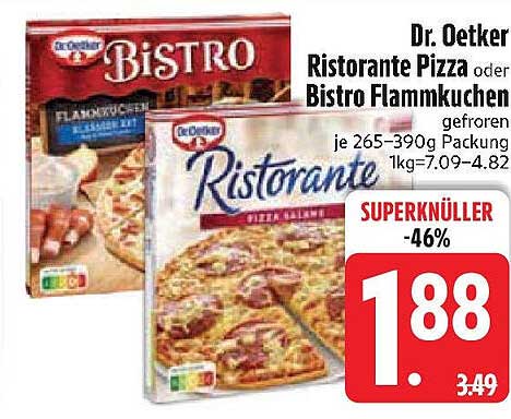 Dr. Oetker Ristorante Pizza oder Bistro Flammkuchen - Gefroren - 265g-390g Packung