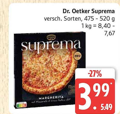 Dr. Oetker Suprema Pizza - Margherita, 475 - 520 g