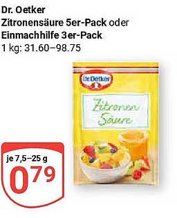 Dr. Oetker Zitronensäure 5er-Pack oder Einmachhilfe 3er-Pack