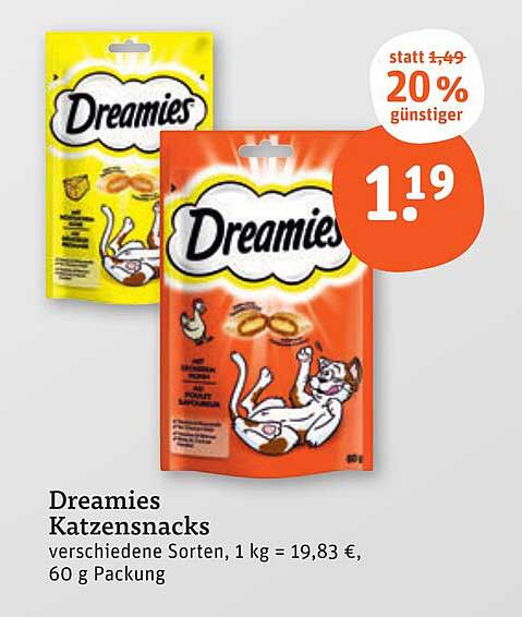 Dreamies Katzensnacks, verschiedene Sorten, 60 g Packung