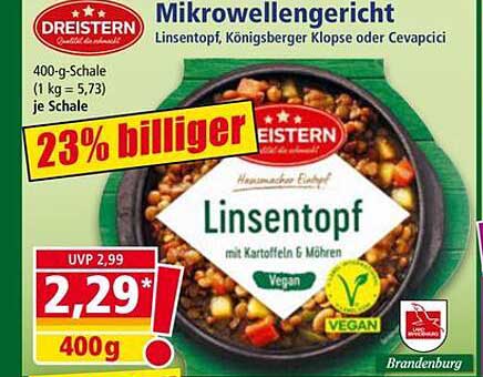 DREISTERN Mikrowellengericht Linsentopf 400 g