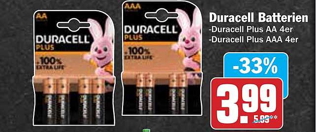 Duracell Batterien - Duracell Plus AA 4er und Duracell Plus AAA 4er