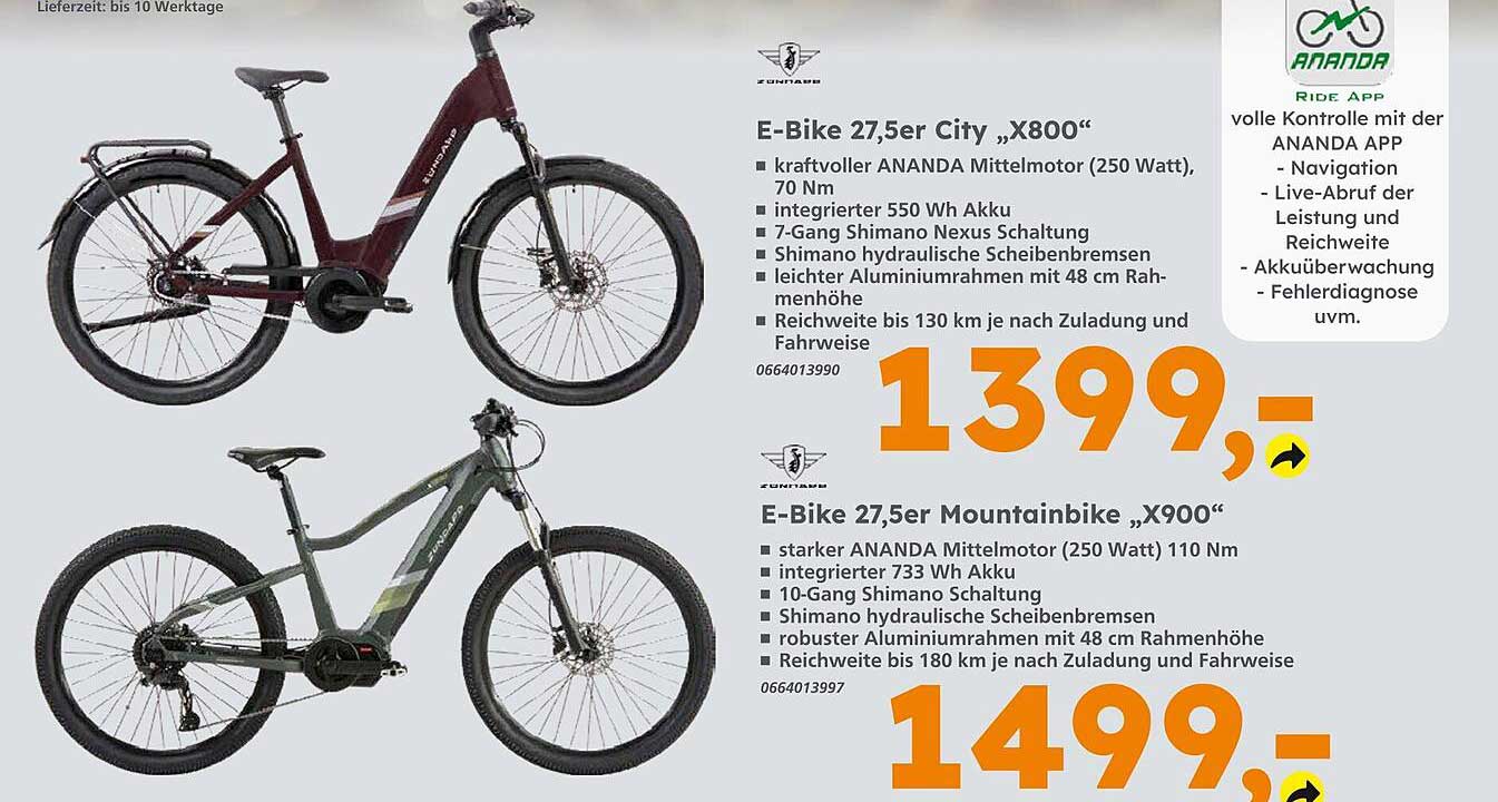 E-Bike 27,5er City „X800“ und E-Bike 27,5er Mountainbike „X900“