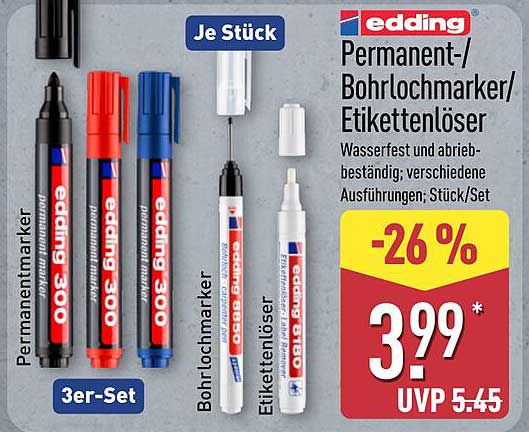 edding Permanent-/Bohrlochmarker/Etikettlöser 3er-Set