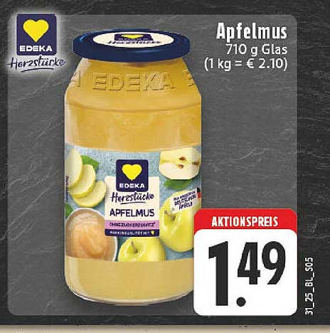 EDEKA Apfelmus 710 g Glas für nur 1,49 €