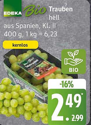 EDEKA Bio Trauben hell aus Spanien, Kl. II - 400 g