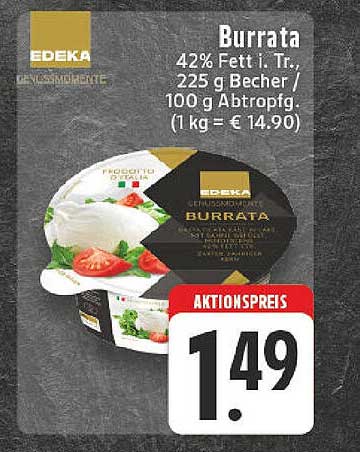 EDEKA Burrata - 42% Fett i. Tr., 225 g Becher