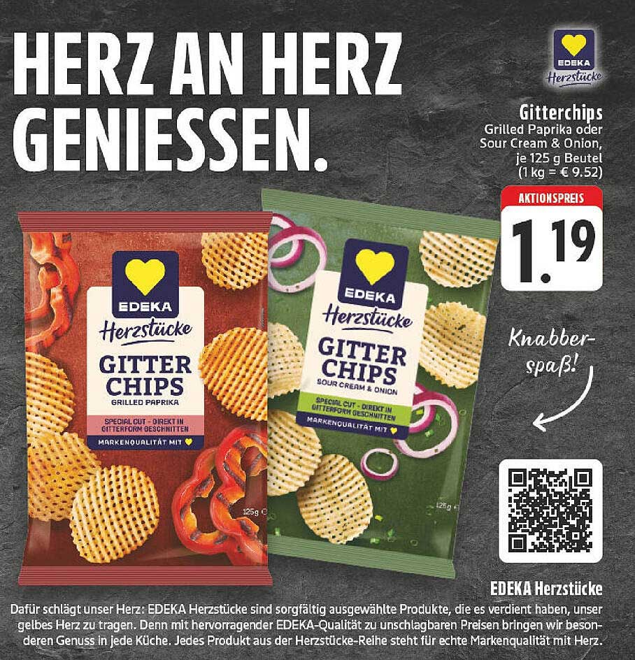 EDEKA Herzstücke Gitterchips - Grilled Paprika oder Sour Cream & Onion, je 125 g