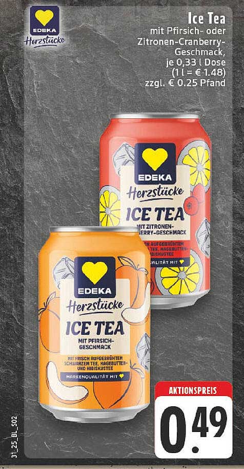 EDEKA Herzstücke Ice Tea mit Pfirsich- oder Zitronen-Cranberry-Geschmack