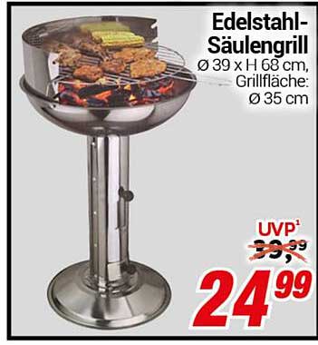Edelstahl-Säulengrill Ø 39 x H 68 cm, Grillfläche: Ø 35 cm