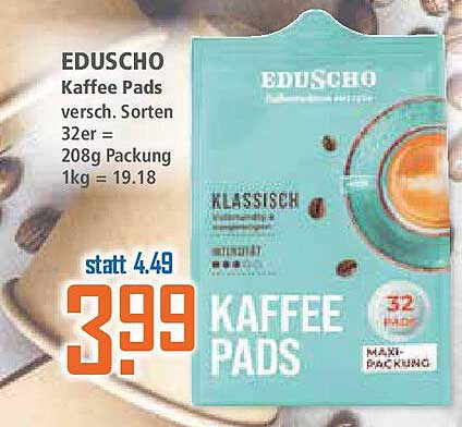 EDUSCHO Kaffee Pads, 32er Packung - klassisch