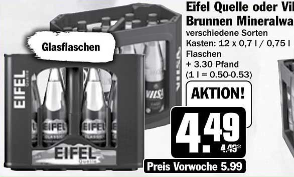 Eifel Quelle oder Vital Brunnen Mineralwasser 12 x 0,7 l / 0,75 l Glasflaschen