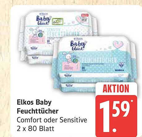 Elkos Baby Feuchttücher Comfort oder Sensitive 2 x 80 Blatt