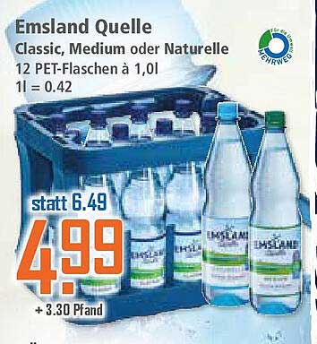 Emsland Quelle Classic, Medium oder Naturelle - 12 PET-Flaschen à 1,0l