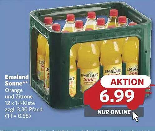 Emsland Sonne – 12 x 1,0 l Kiste Orange und Zitrone