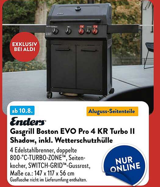 Enders Gasgrill Boston EVO Pro 4 KR Turbo II Shadow, inkl. Wetterschutzhülle