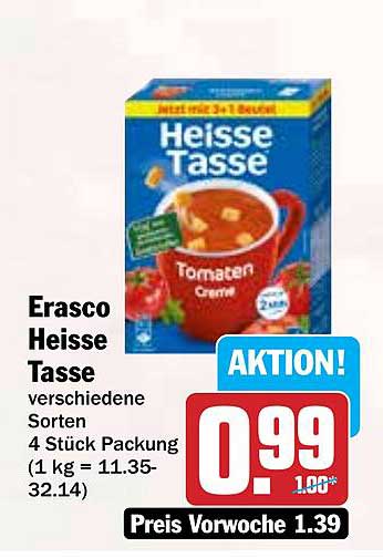 Erasco Heisse Tasse - verschiedene Sorten 4 Stück Packung