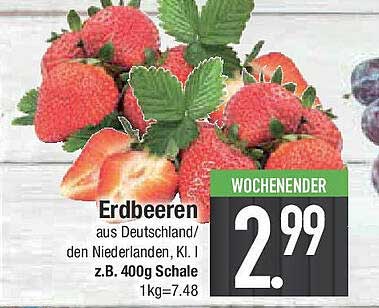 Erdbeeren aus Deutschland/Niederlanden, Klasse I, z.B. 400g Schale