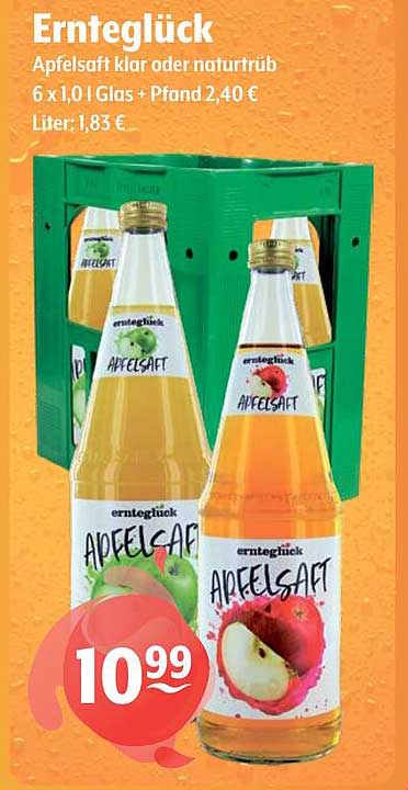 Ernteglück Apfelsaft klar oder naturtrüb 6 x 1,0 l