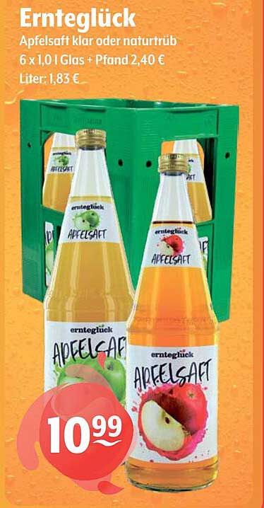 Ernteglück Apfelsaft klar oder naturtrüb 6 x 1,01 l