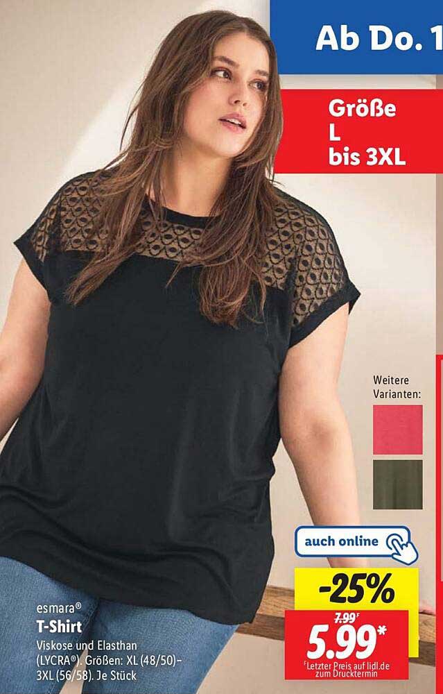 esmará T-Shirt - Viskose und Elasthan, in Größen L bis 3XL erhältlich