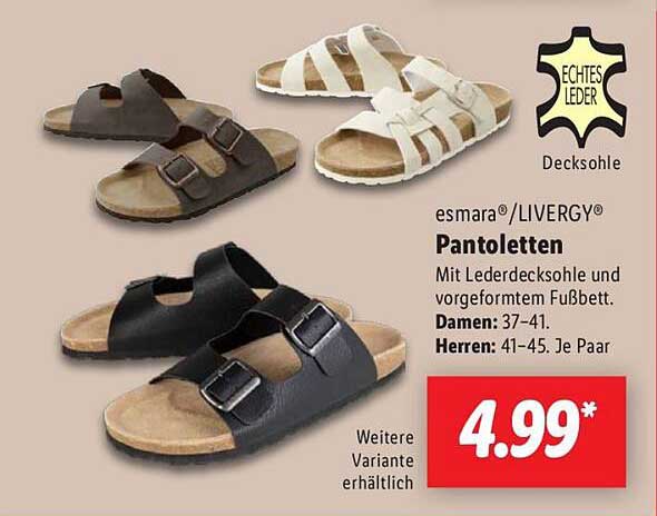 esmar®/LIVERGY® Pantoletten mit Lederdecksohle