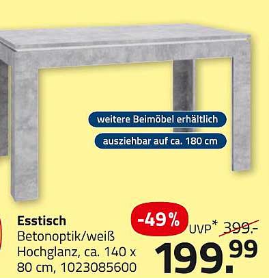 Esstisch Betonoptik/weiß Hochglanz, ca. 140 x 80 cm