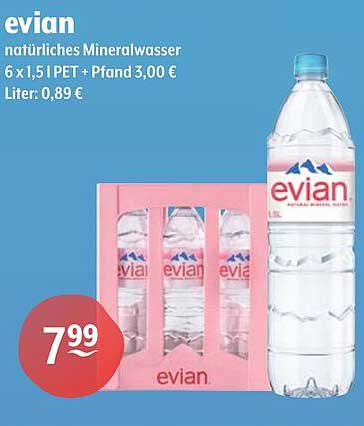 evian natürliches Mineralwasser 6 x 1,5 l PET + Pfand 3,00 €