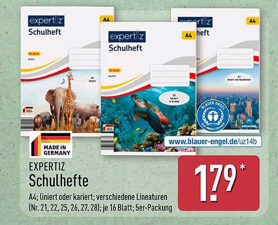 EXPERTIZ Schulhefte A4 – 5er-Packung für nur 1,79 €