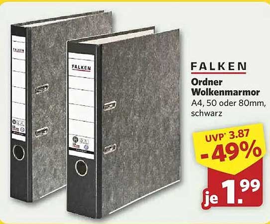 FALKEN Ordner Wolkenmarmor A4, 50 oder 80mm, schwarz