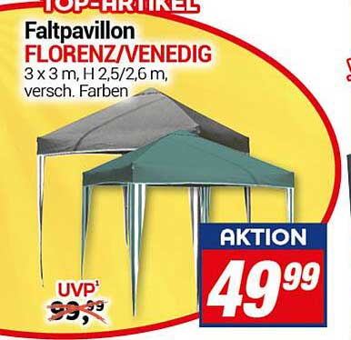Faltpavillon FLORENZ/VENEDIG 3 x 3 m, H 2,5/2,6 m, verschiedene Farben