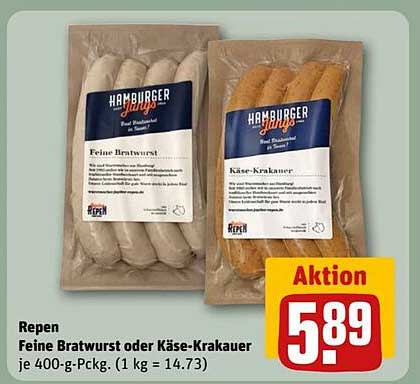 Feine Bratwurst oder Käse-Krakauer - Aktion bei REWE Center