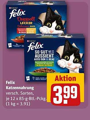 Felix Katzennahrung verschiedene Sorten, je 12 x 85-g-Btl.-Pckg.