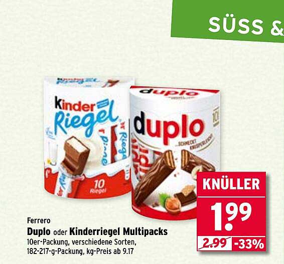 Ferrero Duplo oder Kinderriegel Multipacks