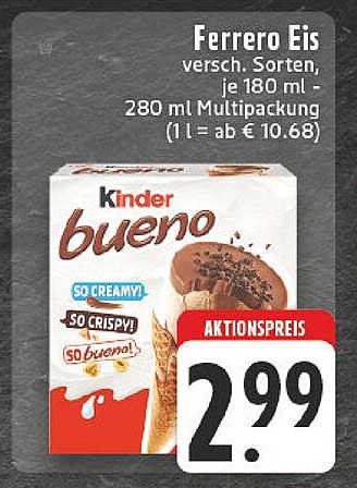 Ferrero Eis Kinder Bueno, je 180 ml - 280 ml Multipackung