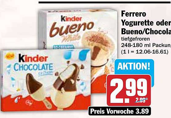 Ferrero Yogurette oder Bueno/Chocolate Tiefgefroren 248-180 ml